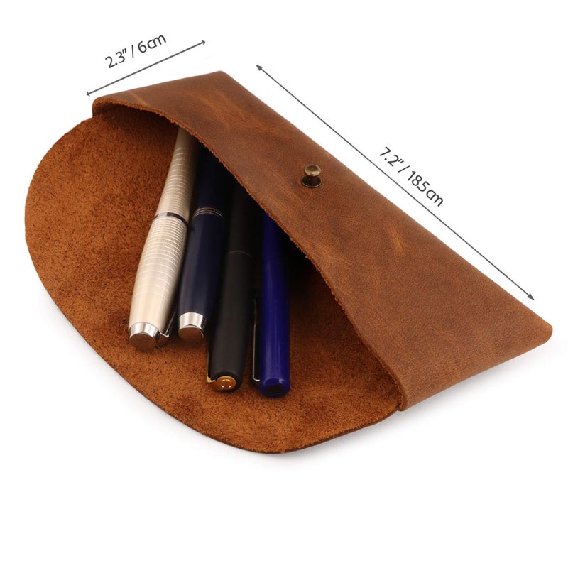 Londo Genuine Leather Retro Pen and Pencil Case - Metal Snap Fastener, Pencil Pouch Stationery Bag - Image 2